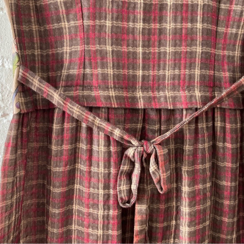 Vintage Dress Womens Mixed Plaid Floral Print Maxi Prairie Folk Eclectic Country - Picture 8 of 13